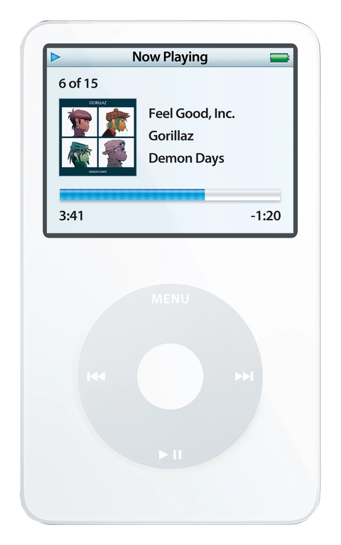 iPod Video 5th Gen, White (Apple artwork illustration, not a photo of the unit)