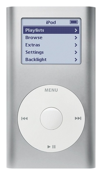 iPod Mini 1st Gen, Silver (Apple artwork illustration, not a photo of the unit)