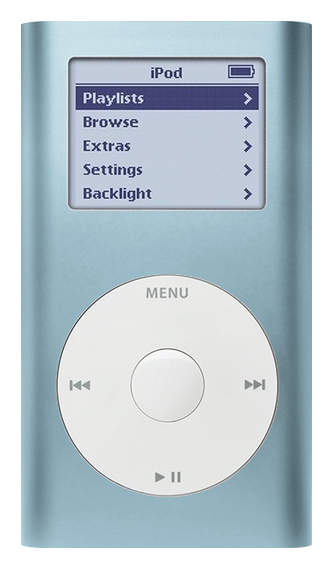 iPod Mini 1st Gen, Blue (Apple artwork illustration, not a photo of the unit)