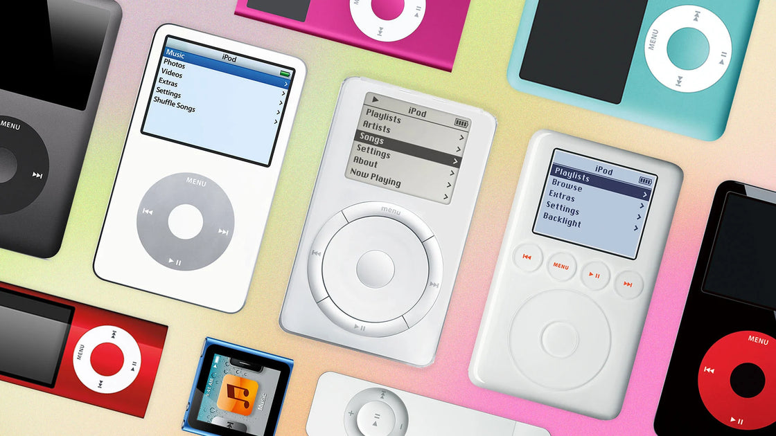 Assorted iPods on a colorful background