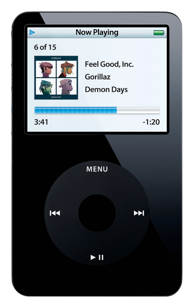 iPod Video 5th Gen, Black (Apple artwork illustration, not a photo of the unit)