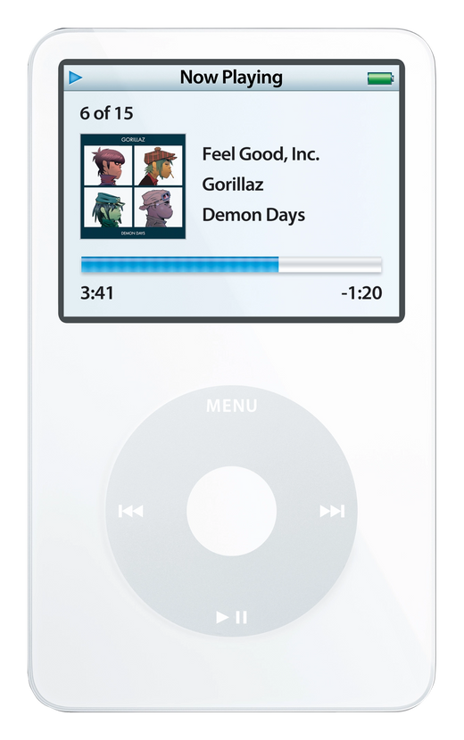 iPod Video 5th Gen, White (Apple artwork illustration, not a photo of the unit)