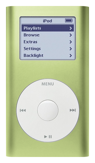 iPod Mini 1st Gen, Green (Apple artwork illustration, not a photo of the unit)