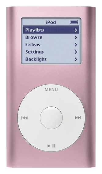 iPod Mini 1st Gen, Pink (Apple artwork illustration, not a photo of the unit)