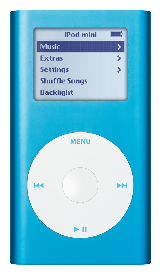 iPod Mini 2nd Gen, Blue (Apple artwork illustration, not a photo of the unit)
